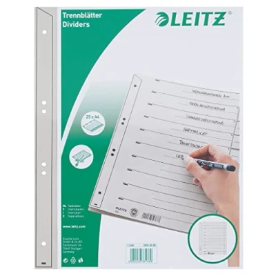 Afbeelding van Leitz Register voor A4, omslagblad en 10 tabbladen, individueel op maat te snijden, 25 stuks, extra breedte, grijs, 100% gerecycled karton, 16503085
