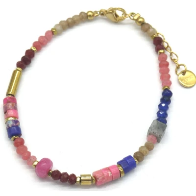 Afbeelding van Armband Dames Kralen en Steentjes RVS Verstelbaar 16 21 cm Blauw Paars