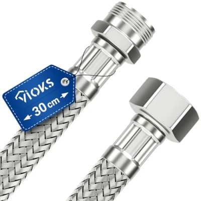 Afbeelding van VIOKS Pantserslang met buitendraad van 1/2 inch (19,3 mm) en binnendraad 30 cm &amp; waterslang, flexibele aansluitslang, drinkwaterslang, verbindingsslang voor toilet, spoelbak, kraan, wastafel,