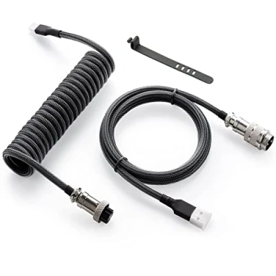 Afbeelding van GunMjo Pro aangepaste opgerolde USB C kabel voor gamingtoetsenbord, mechanische toetsenbordkabel met dubbele mouwen afneembare metalen piloot, 1.5M naar A, koolstofzwarte kleur