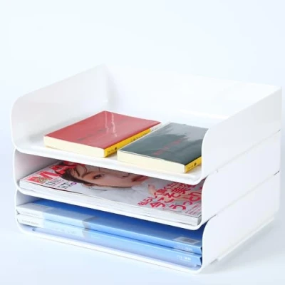 Afbeelding van HKeeper Stapelbare A4 dienbladen met 3 lagen, dossierrek voor op kantoor, opgeruimde papierorganizer documenten