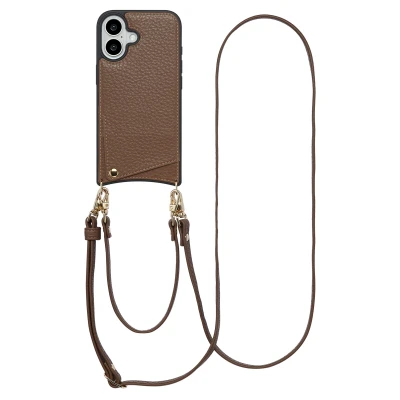 Afbeelding van Apple iPhone 16 Hoesje Kunstleder Selencia Hardcase/Koordhoesje/Backcover Mocha Brown Telefoonhoesje