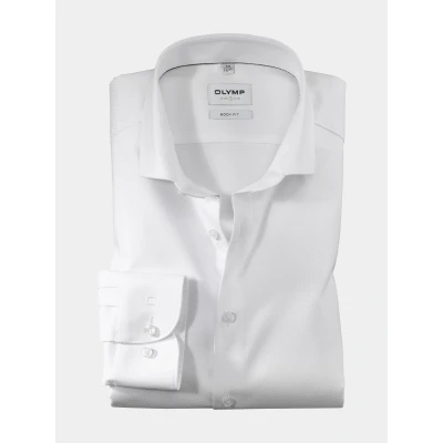 Afbeelding van OLYMP Level 5 body fit overhemd mouwlengte 7 wit diamant twill Strijkvriendelijk Boordmaat: 46