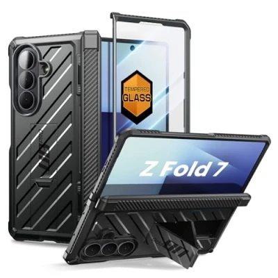 Afbeelding van SUPCASE Hoesje voor Samsung Galaxy Z Fold 7 met Opvouwbare Standaard (UB Pro) [Gehard Glazen Schermbeschermer] [Militaire Bescherming] Robuuste Full Body Case 7, Zwart