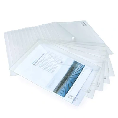 Afbeelding van Rapesco 1587 ECO Documentenmappen met Drukknoop, A4+, Transparant, Verpakking van 20