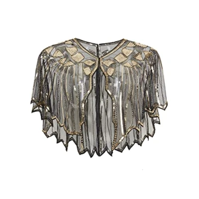 Afbeelding van ArtiDeco stola voor dames een avondjurk in de stijl van jaren &#039;20, retrolook, sjaal bruiloft, feest, Great Gatsby, accessoire., goud, Eén maat
