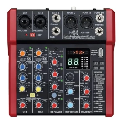 Afbeelding van E Lektron A28 DSP Live mengpaneel 2 kanaals + stereo AUX, BLu, MP3 USB interface en effectprocessor (A28 DSP)