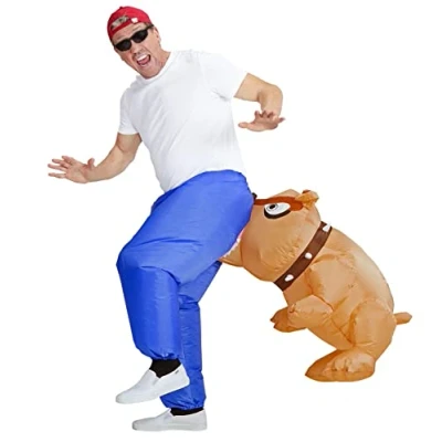Afbeelding van Widmann Hond &amp; Dalmatier Kostuum Bil Bijtende Bulldog Opblaasbaar Man Blauw, Bruin One Size Carnavalskleding Verkleedkleding