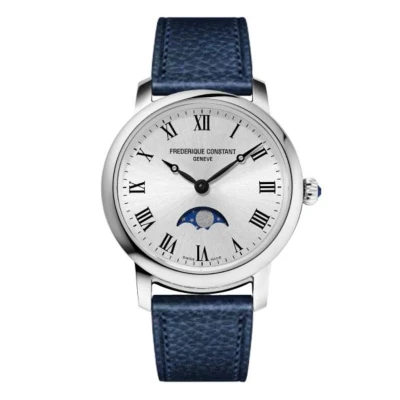 Afbeelding van Frédérique Constant Slimline Moonphase FC 206RS1S6 Horloge Leer Blauw Ø 30 mm