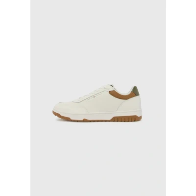 Afbeelding van Tommy Hilfiger TH Basket CORE LTH Sneakers laag, Heren, Maat: 40, Ecru/army green Leer en imitatieleer