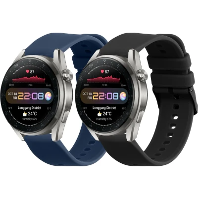 Afbeelding van kwmobile 2x horlogebandjes geschikt voor Huawei Watch 4 Pro / 3 bandje Smartwatch bandjes van TPU Activity tracker horloge band in zwart donkerblauw