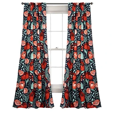 Afbeelding van Lush Decor Poppy Tuin Gordijnen Kamer Verduistering Raampaneel Set voor Wonen, Eten, Slaapkamer, 84&quot; L Paar, Navy