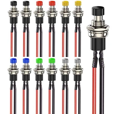 Afbeelding van Gebildet 12stks 7mm 3V 6V 12V 24V 230V / 1A Voorbekabelde Mini Momentary Drukknop, SPST Nomal Open AAN/UIT 2Pin Ronde Knop voor Modelspoor Hobby