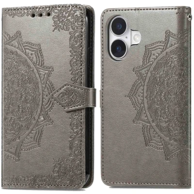 Afbeelding van Apple iPhone 16 Hoesje Kunstleder iMoshion Bookcase Grijs Telefoonhoesje