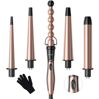 Afbeelding van BESTOPE PRO Krultang, krultangset met keramische coating, multifunctioneel, 5 in 1, verwisselbaar golvend ijzer, anti verbrandingpunt en handschoenen voor golvende krullen