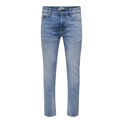 Afbeelding van ONLY&amp;SONS Heren Smalle Fit Jeans lichte Wassing lage Taille 5 Pocket Rits, Colour:Blue, Size:32W / 32L, Beenlengte:L32