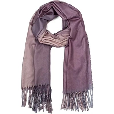 Afbeelding van styleBREAKER Dames Sjaal met 2 kleuren kleurverloop en franjes, warme winterstola veelkleurig, ombré look, 01017147, Kleur:Beige Paars