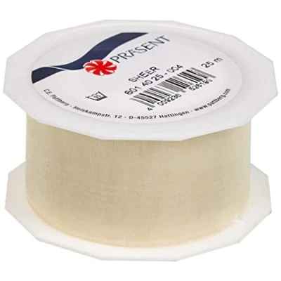 Afbeelding van PRÄSENT C.E. Pattberg Sheer Organza lint créme, 25 m cadeaulint voor het inpakken van geschenken, 40 mm breed, accessoires decoreren en knutselen, decoratielint