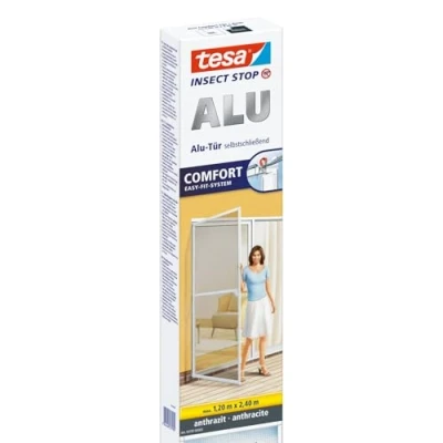 Afbeelding van tesa Insect Stop ALU Comfort Vliegenhordeur XL Insectenhor met aluminium frame en Clear View Vliegengaas deur Antraciet 120 cm x 240