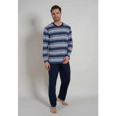 Afbeelding van Heren pyjama blauwe strepen Blauw Maat 58