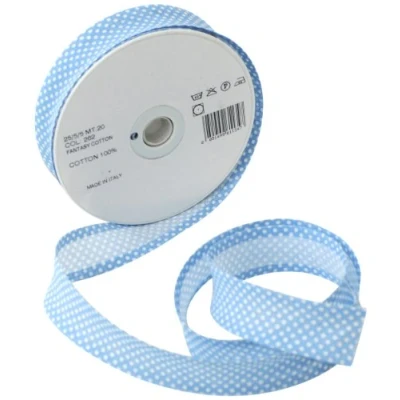 Afbeelding van Inastri 25/ 5/ 5 mm Katoen Bias Binding in Sky Blue Polka White 262