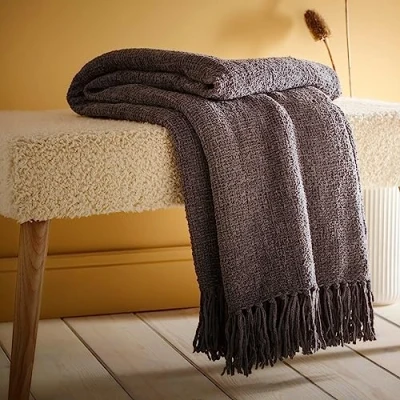 Afbeelding van Appletree Loft Chenille Throw Getextureerde Gooi 130 x 180cm in Houtskool