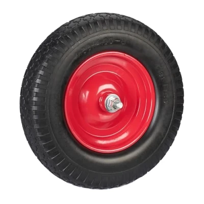 Afbeelding van Relaxdays kruiwagenwiel 4.00 8, massief rubber, stalen velg, reservewiel met as, lekvrij, tot 100 kg, zwart/rood