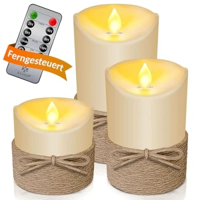 Afbeelding van KESSER® Oplaadbare LED Kaarsen Set van 3 met Afstandsbediening Waxinelichtje bewegende Vlam flikkerend Timer Dimmer Glas Waxinekaarsjes 10cm, 12,5cm, 15cm Kaarjes