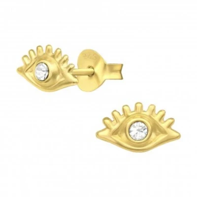 Afbeelding van Oorbellen zilver Oorstekers Gold plated oorstekers, oog met kristal
