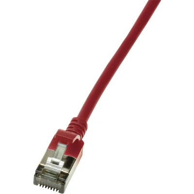 Afbeelding van LogiLink CQ9054S RJ45 Netwerkkabel, patchkabel CAT 6A U/FTP 2.00 m Rood Extreem dun, Vlambestendig, Flexibel, Folie afscherming, Halogeenvrij, Snagless,