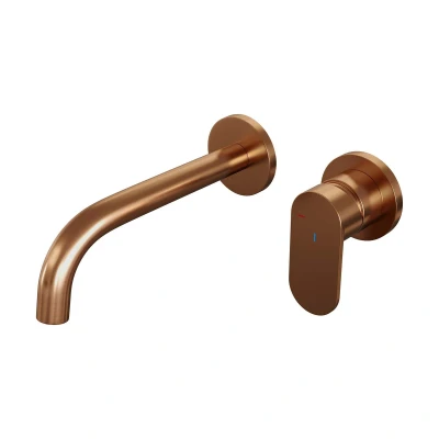 Afbeelding van Brauer Copper Edition Wastafelmengkraan inbouw gebogen uitloop links hendel breed plat model C 1 PVD geborsteld koper