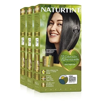 Afbeelding van Naturtint Biobased Ammoniakvrije kleuring 100% grijsdekking Plantaardige ingrediënten Natuurlijke en langhoudende kleur 1N Ebbenhout Zwart Pak van 3