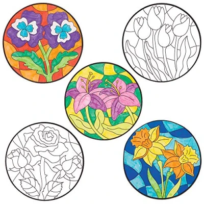 Afbeelding van Baker Ross Bloemendecoratie hanger knutselset om in te kleuren (12 stuks) creatieve kunstenaars en knutselbenodigdheden voor kinderen knutselen, versieren cadeau geven