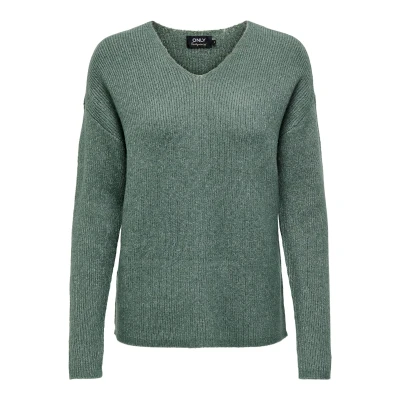 Afbeelding van ONLY Camilla Vneck L/S NOOS Trui, Dames, Maat: Large, Laurel wreath melange