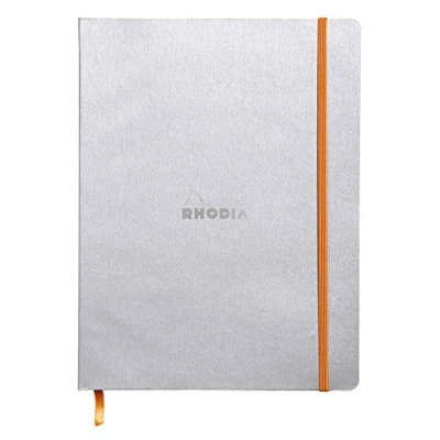 Afbeelding van RHODIA 117551C Zilver Flexibel Notitieboek 19x25 cm Dot 160 pagina&#039;s Ivoor Clairefontaine Papier 90 g/m Bladwijzer, Elastische sluiting Kunstlederen omslag Rhodiarama Collection