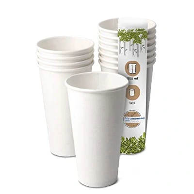 Afbeelding van BIOZOYG 50 x papieren bekers 500 ml, Ø 90 mm, wit, wegwerpbekers plasticvrij en van duurzame materialen, koffiebeker wegwerp