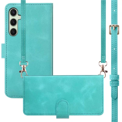 Afbeelding van Samsung Galaxy S25 Plus Hoesje Kunstleder imoshion Bookcase/Koordhoesje Turquoise Telefoonhoesje