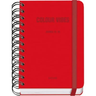 Afbeelding van Dohe Schoolagenda 2025 2026 Dag per Pagina, Formaat A6 (12x17 cm), Spaans en Engels, Dubbele Spiraalbinding Elastieksluiting, Harde Kaft, 4 Stickervellen COLOUR VIBES Rood