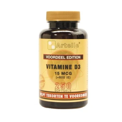 Afbeelding van Artelle Vitamine D3 15mcg, 250 Soft tabs