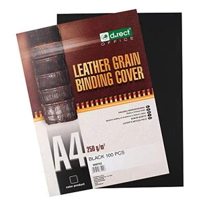 Afbeelding van D.RECT 8702 Achterwanden dekbladen met lederstructuur, rugkarton 250 gr/m², rugdeksel voor bindingen, A4, verpakking 100 stuks, zwart