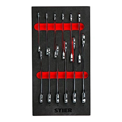Afbeelding van STIER combinatie ratelsleutelset, SW 8 19 mm, gemaakt van chroom vanadium staal, 12 stuks