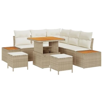 Afbeelding van vidaXL 8 Delige Tuin Sofa Set met Kussens Beige Poly Rattan Acacia, 3 Eet Acacia