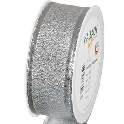 Afbeelding van Halbach Seidenbänder Geschenklint zilver Made in Germany met vormbare draadranden 40 mm x 25 m elegant gouden lint voor bruiloft of Kerstmis