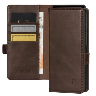 Afbeelding van TORRO Telefoonhoesje Compatibel met Samsung Galaxy Z Fold6 Premium Leren Portemonnee Hoesje Standaardfunctie en Kaartsleuven para Fold 6 (Donker Bruin)