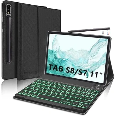 Afbeelding van IVEOPPE toetsenbord voor Samsung Galaxy Tab S8, hoesje S8/S7 11 inch, magnetisch afneembaar QWERTZ S8 2022/S7 2020, zwart