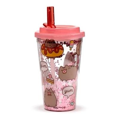Afbeelding van Puckator Onbreekbaar glas met rietje fijnproevers pusheen de kat