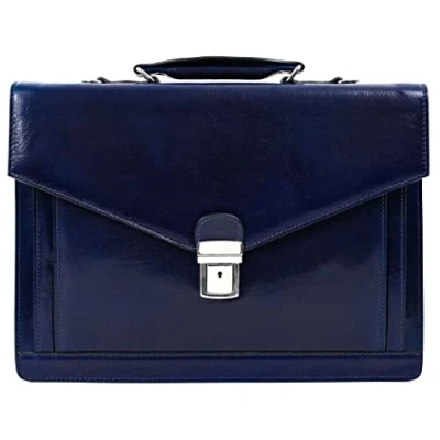 Afbeelding van Time Resistance Leren Aktetas Heren en Dames Zakelijke tas Classy Attachékoffer Handgemaakt Italiaanse Volnerfleer, Blauw