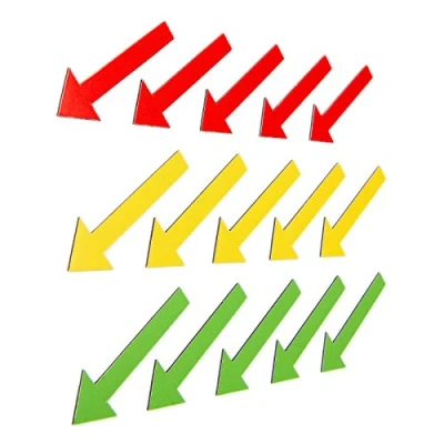 Afbeelding van SMILEYBOARD Magneetpijlen, 15 stuks, 6 cm, gekleurde markeringspijlen in rood, geel en groen, voor presentaties, kantoor huishouden