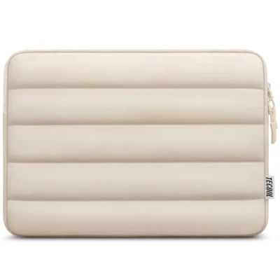 Afbeelding van TECOOL Puffy Laptophoes 13 inch laptop voor MacBook Air M3 M2 M1 2024 2022 2010, 13/14 Pro 2023 2012, 13,3 Lenovo HP Dell waterdicht, schokbestendig, tas/tas, beige