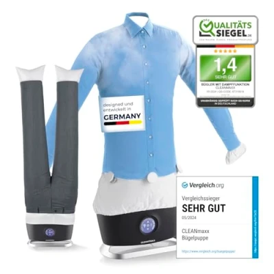 Afbeelding van CLEANmaxx Pro Steam Automatische hemdenstrijkijzer, inclusief broekopzetstuk, stoomfunctie, touchdisplay, strijkapparaat voor overhemden en blouses, vermindert geuren, desinfecteert, gladmaakt, frist